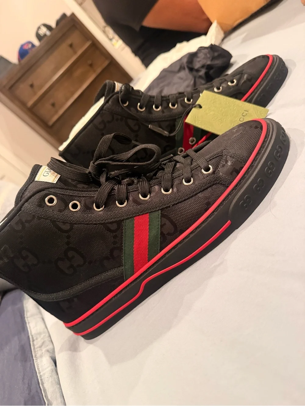 Gucci Black High-Top Sneaker with Red and Green Web Stripe